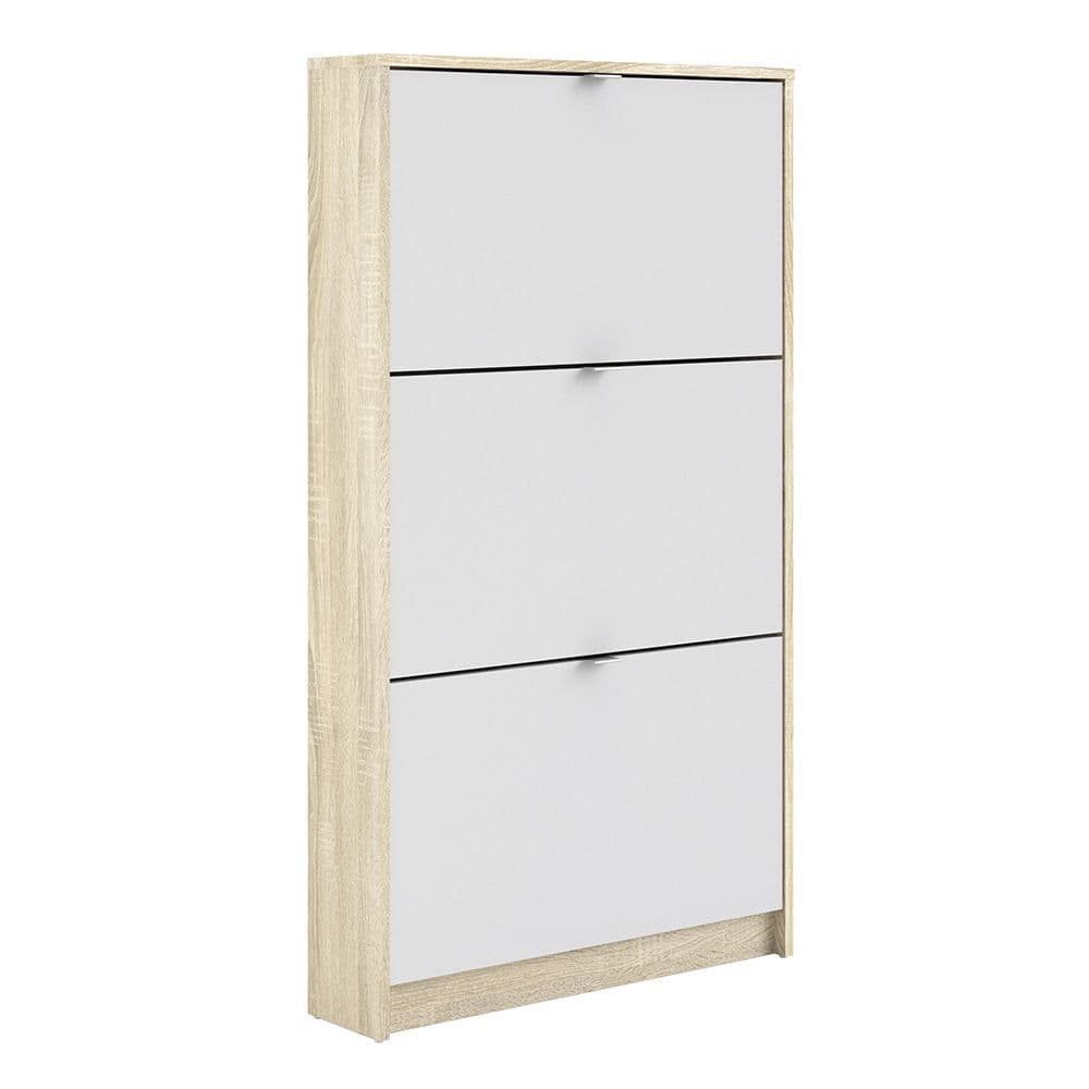 Footwear Shoe cabinet  w. 3 tilting doors and 1 layer in Oak structure White